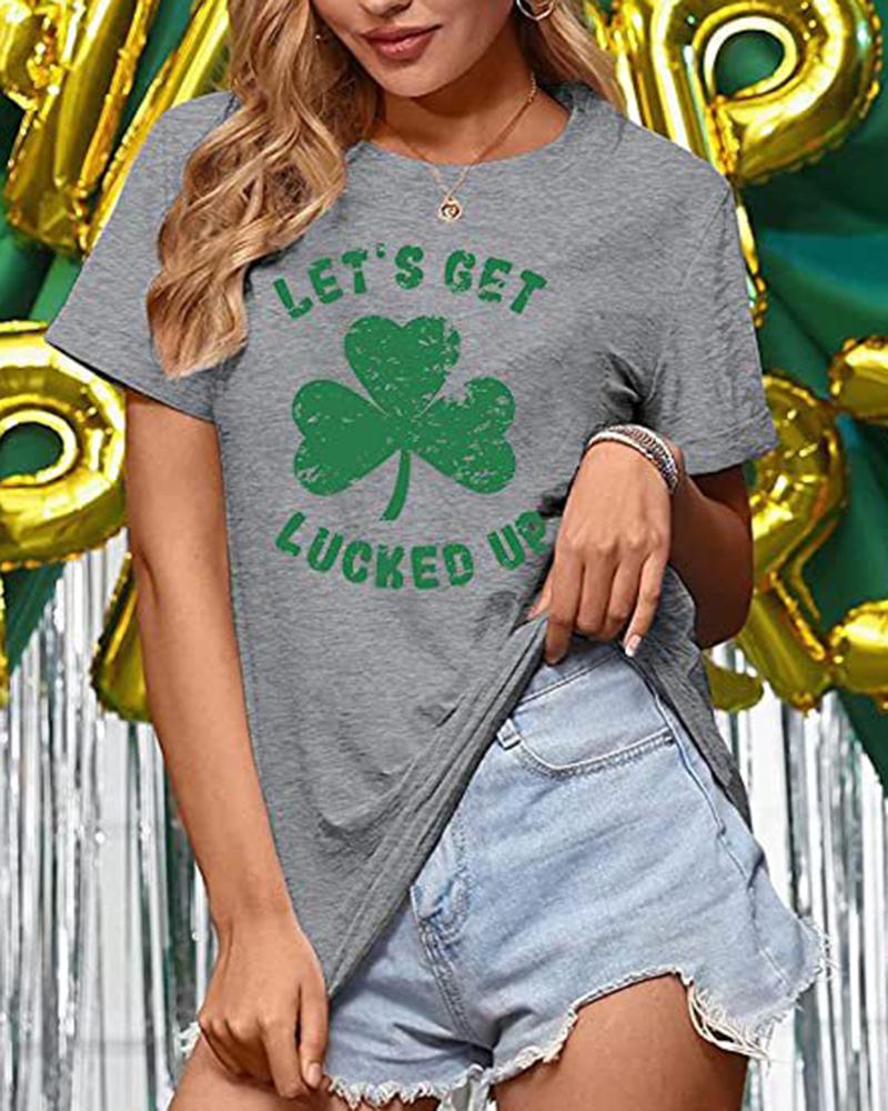 

St. Patrick's Day Lucky Clover Print Round Neck Casual T-shirt, Style2