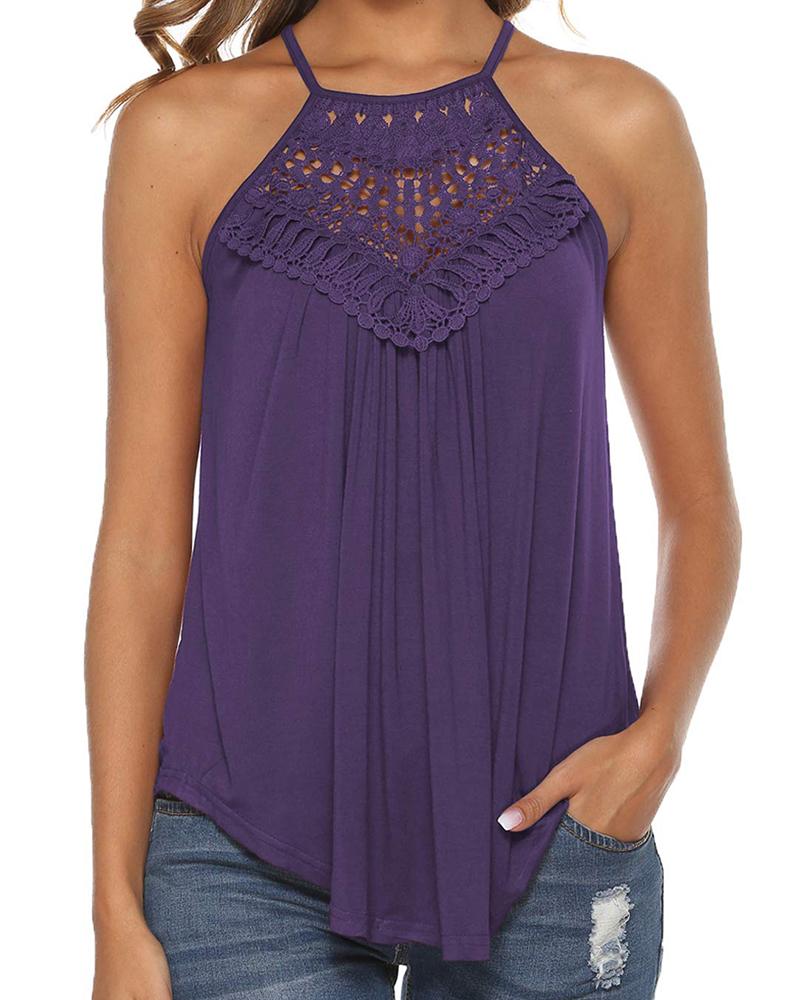 

Spaghetti Strap Halter Lace Flowy Tank Tops, Purple