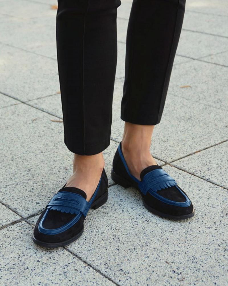 

Suede PU Patch Tassel Design Loafers, Blue