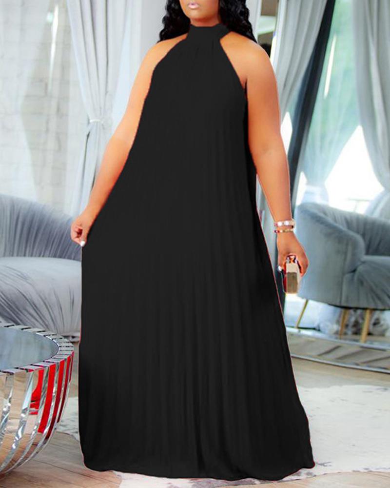 

Plus Size Sleeveless Chiffon Pleated Swing Dress, Black