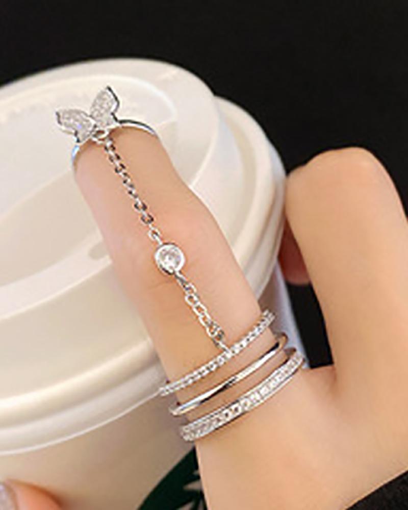 

Rhinestone Decor Butterfly Pattern Chain Strap Ring, Style1