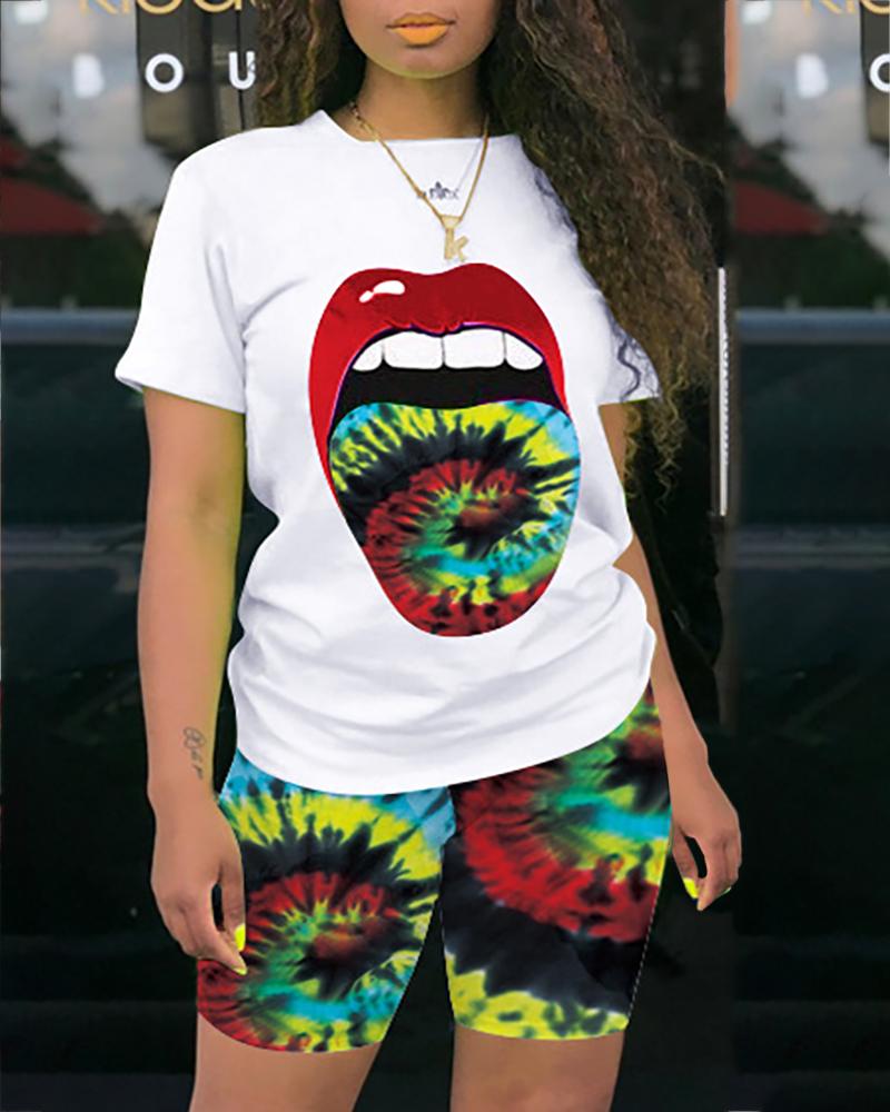 

Lip Tie Dye Print Top & Shorts Set, Green