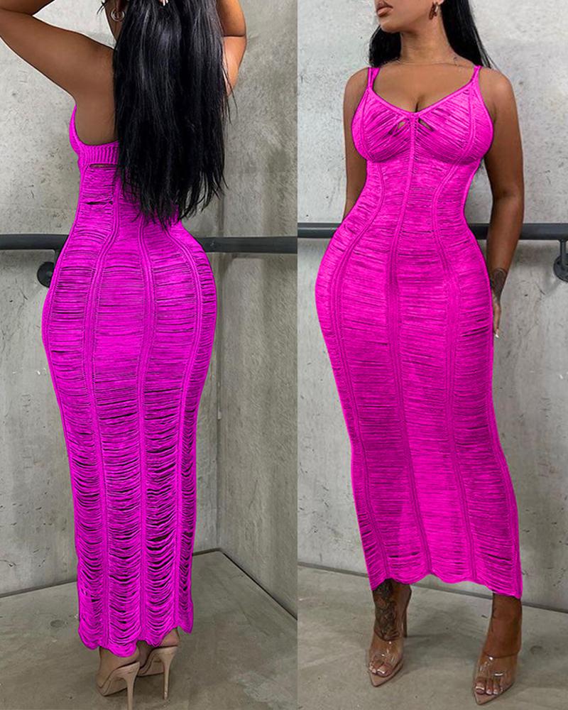 

Hollow Out Crochet V-Neck Cover Up Dress, Hot pink