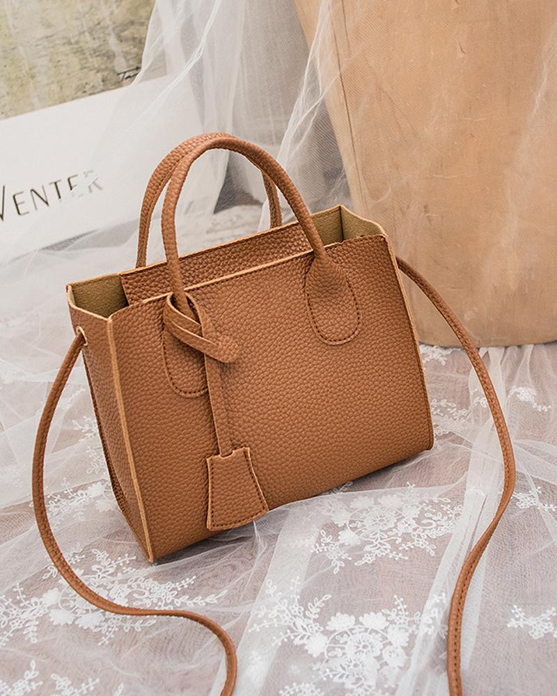 

Lychee Pattern Shoulder Bag With Handle, Brown