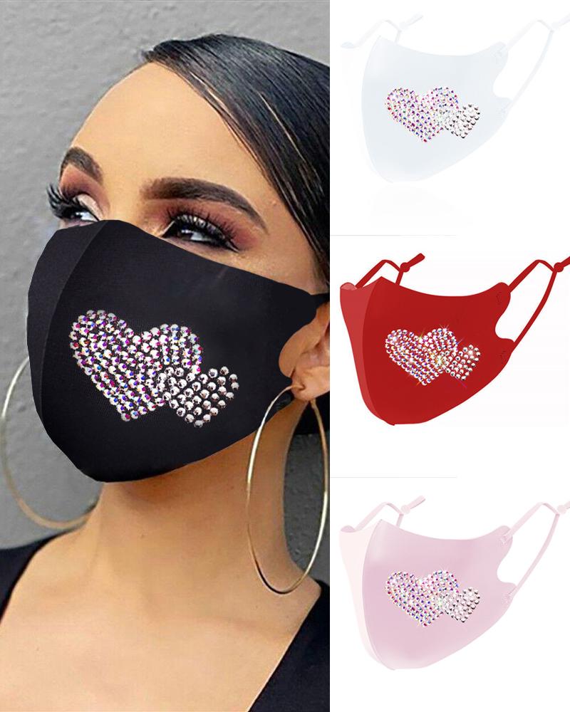 

Heart Pattern Studded Breathable Face Mask, Black