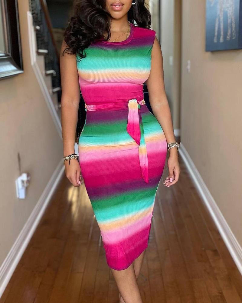 

Ombre Sleeveless Belted Bodycon Dress, Multicolor