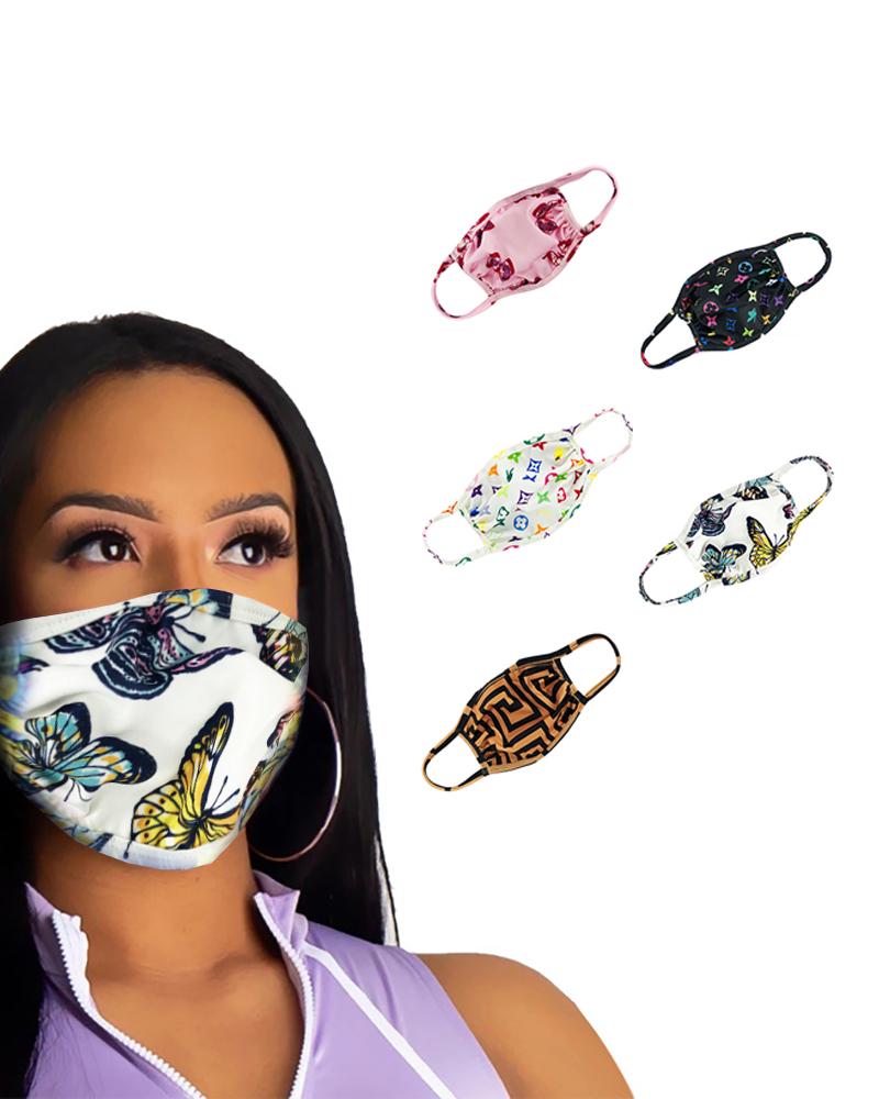 

Butterfly / Mixed Print Colorblock Ear Loop Breathable Mouth Mask, Pink