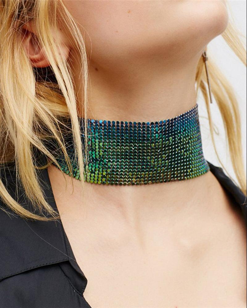 

Allover Rhinestone Wide Band Choker, Green