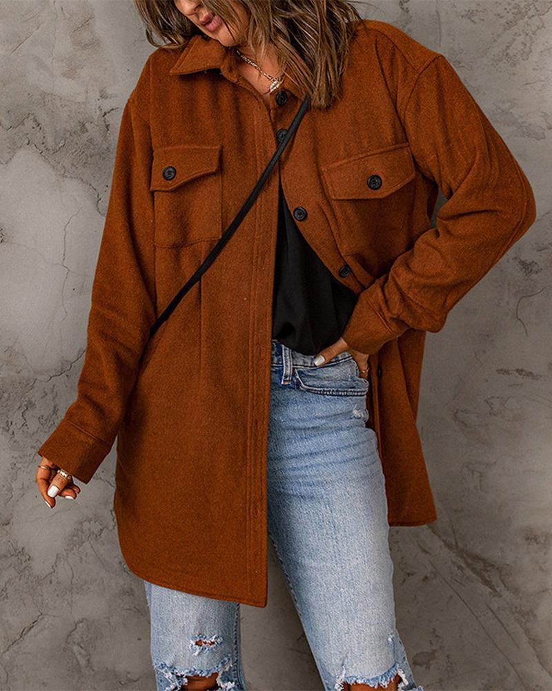 

Long Sleeve Button Down Shacket, Brown