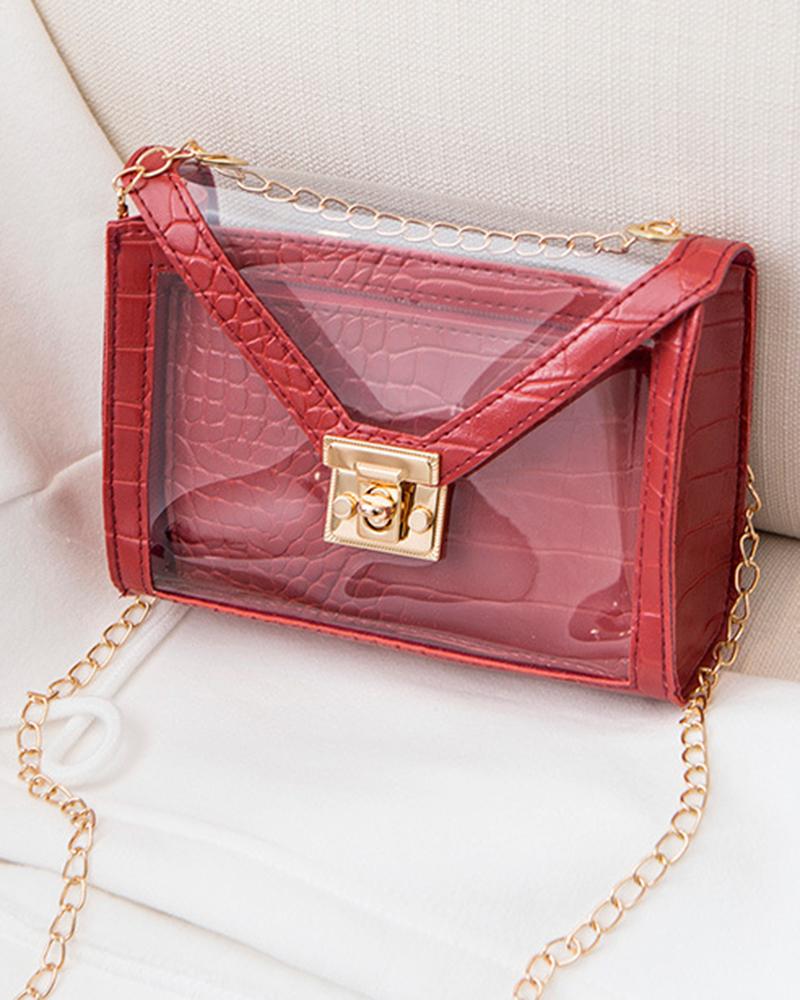 

Twist Lock Clear Crossbody Bag With Inner Pouch, Red