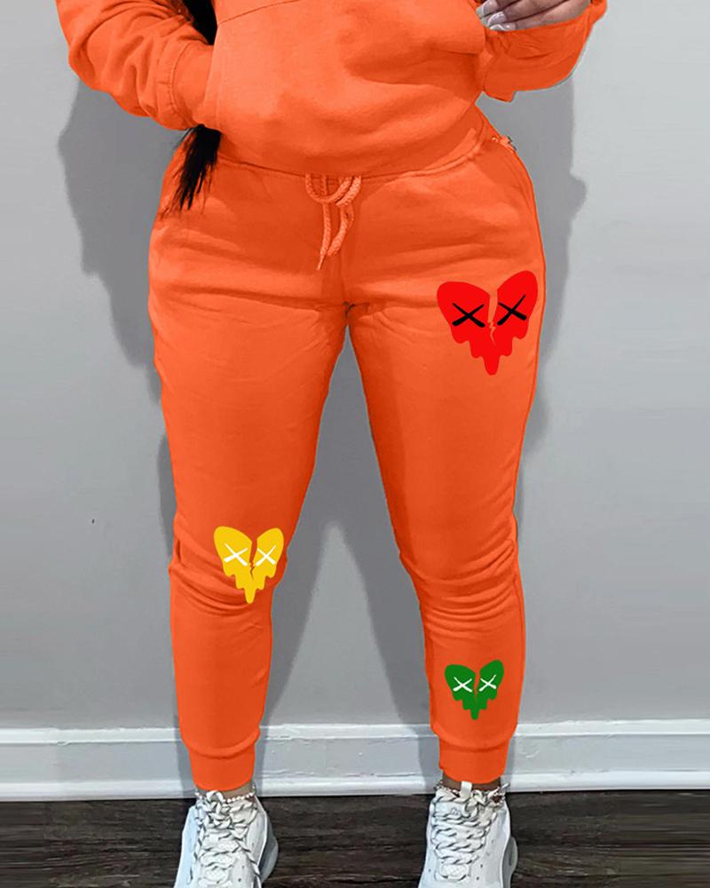 

Plus Size Heart Print Drawstring Sweatpants, Orange