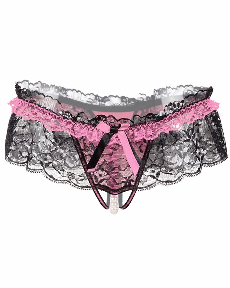 

Ruffles Crochet Lace Bowknot Decor Thong Panty, Style4
