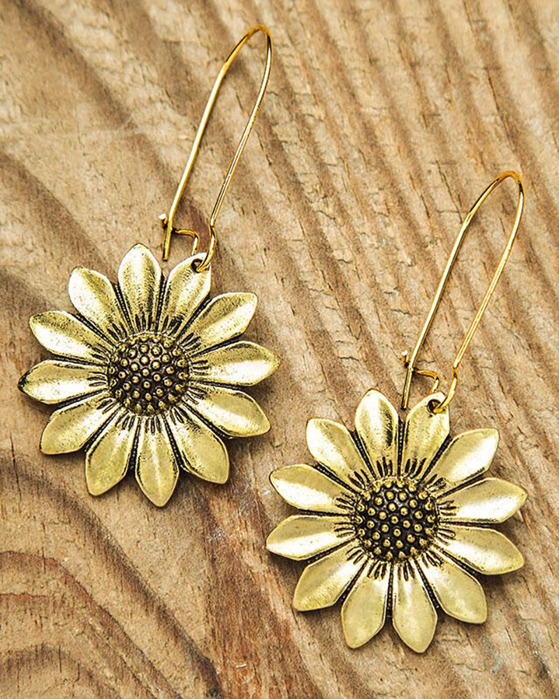 

1Pair Sunflower Wooden Drop Earrings, Gold