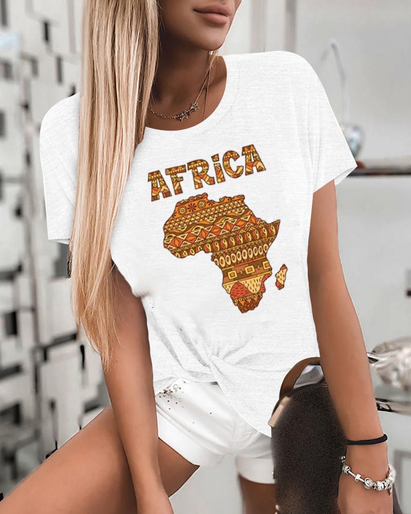 

Map Cartoon Print Short Sleeve T-shirt, Style1