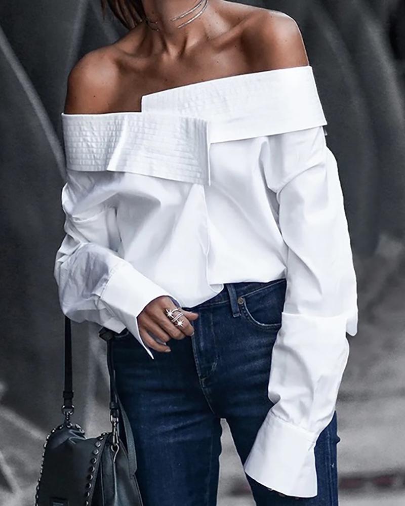 

Off Shoulder Long Sleeve Casual Top, White