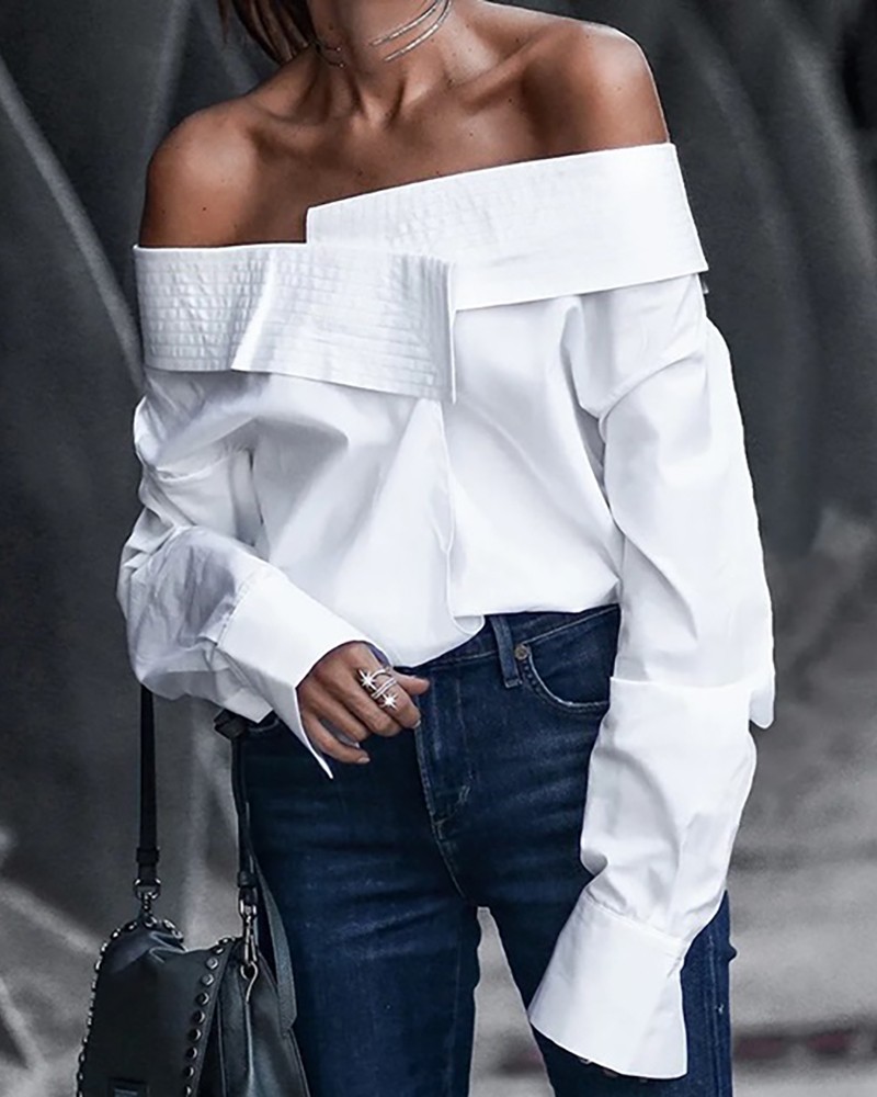 Long Sleeve Off The Shoulder Button Up Top main image 1