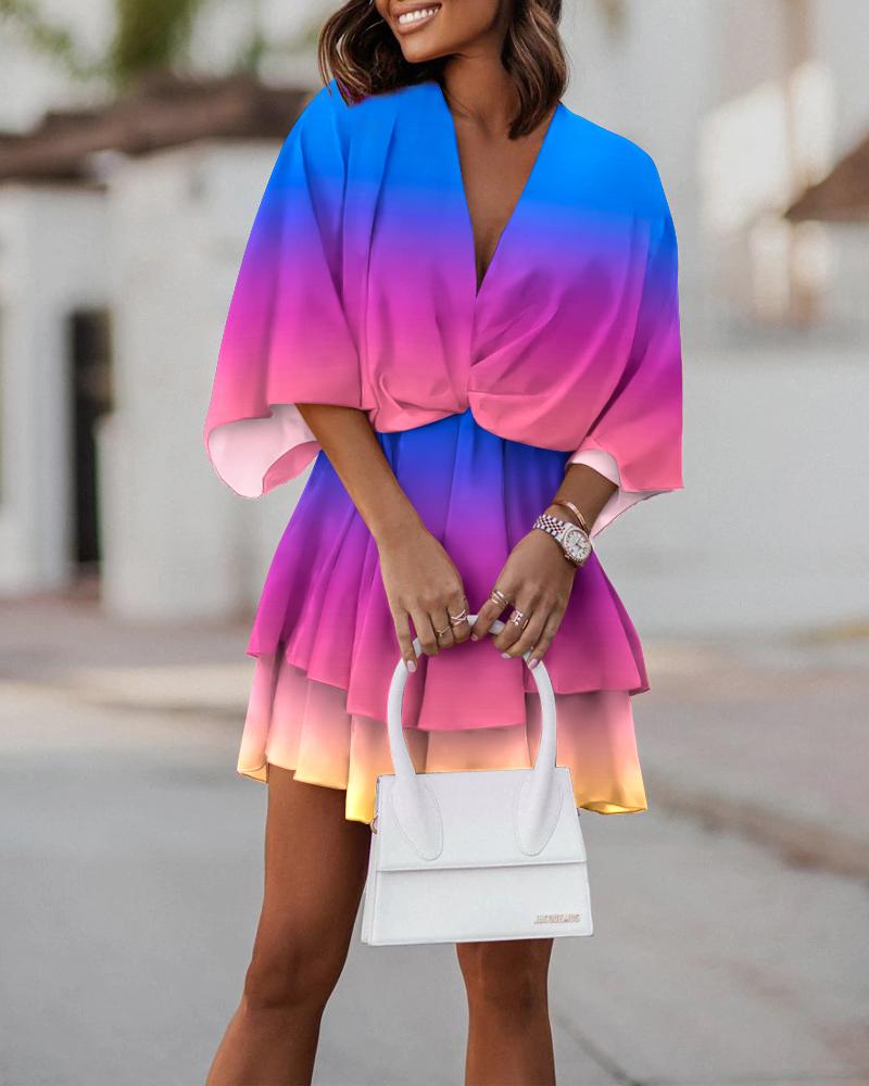 

Ombre Twist Design Batwing Sleeve Casual Dress, Blue