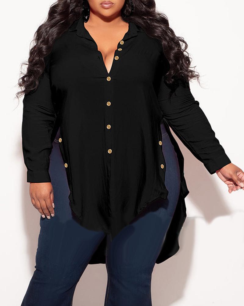 

Plus Size Dip Hem Slit Asymmetrical Top, Black