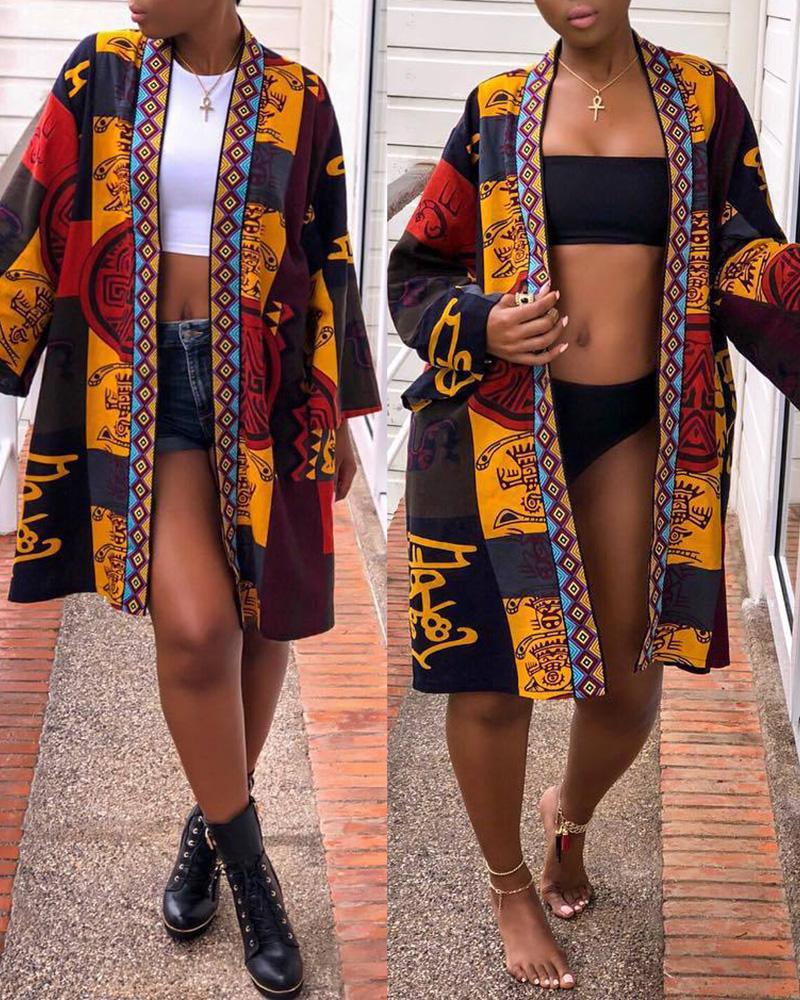 

Colorblock Long Sleeve Casual Cardigan, Multicolor