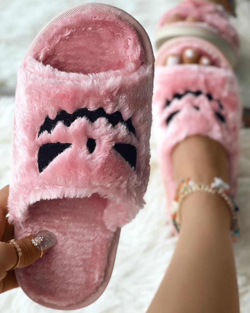 

Halloween Scary Face Fuzzy Slippers, Pink