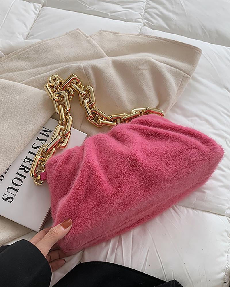 

Chain Strap Fuzzy Shoulder Bag, Hot pink