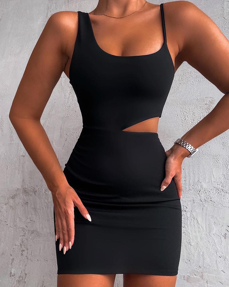 

Sleeveless U-Neck Cutout Bodycon Dress, Black
