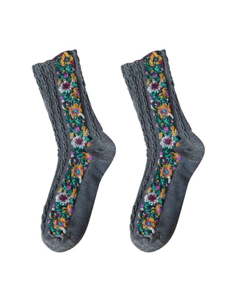 

1Pair Floral Print Crew Socks, Gray