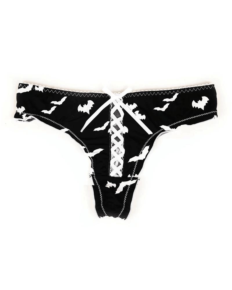 

Halloween Bat Print Lace-up Design Panty, Black