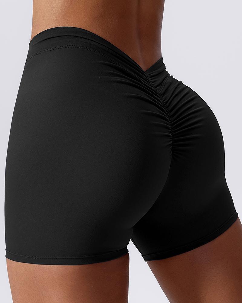 

Ruched High Waist Tummy Control Butt Lifting Active Shorts, Black