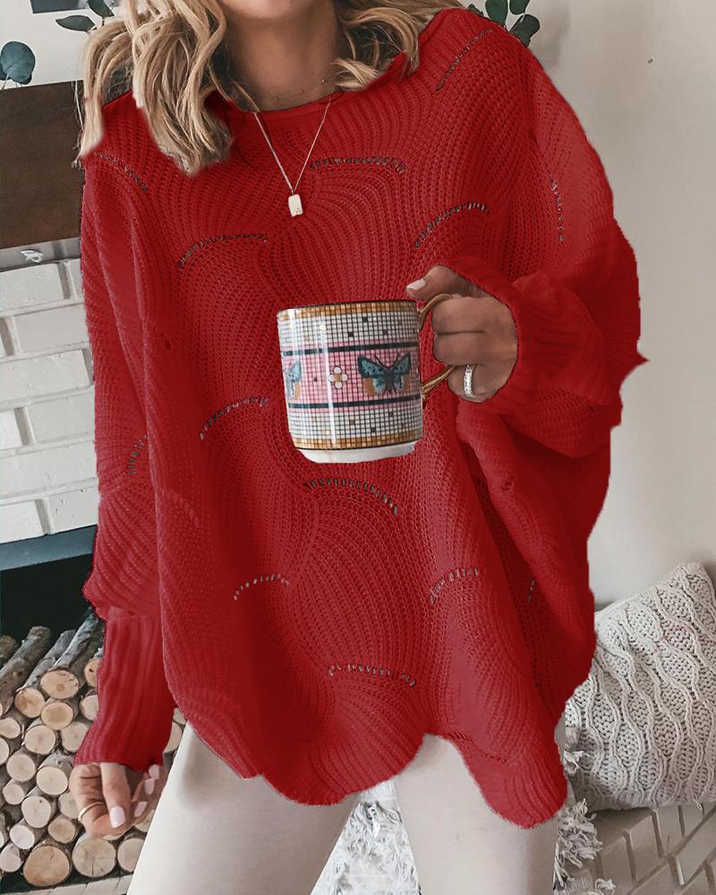 

Hollow Out Long Sleeve Casual Sweater, Red