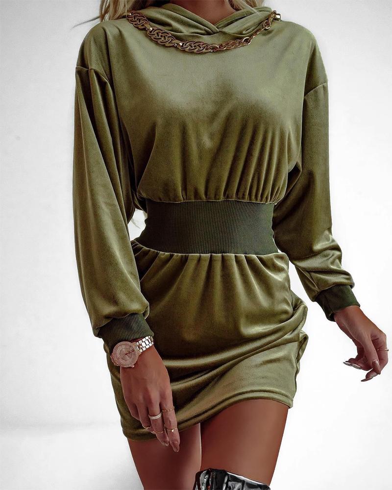 

Long Sleeve Hooded Sweatshirt Dress, Green