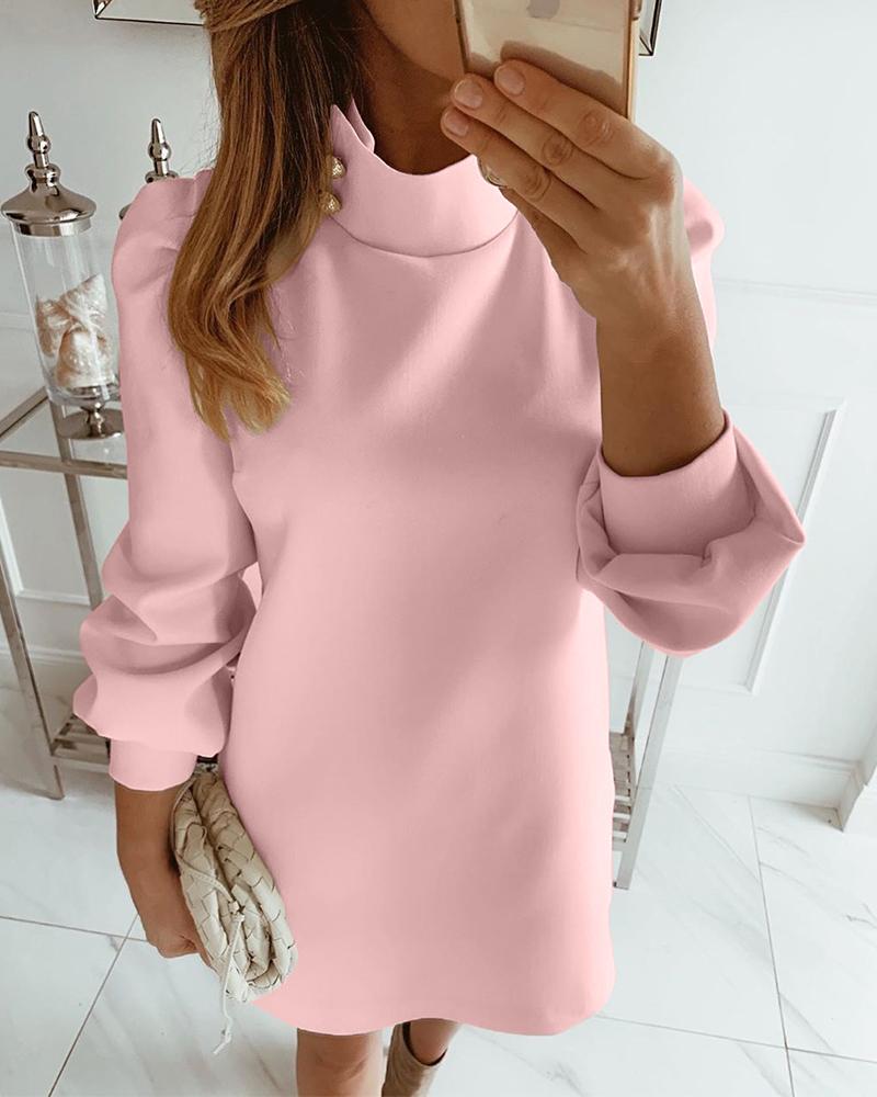 

Solid High Neck Mini Dress, Pink