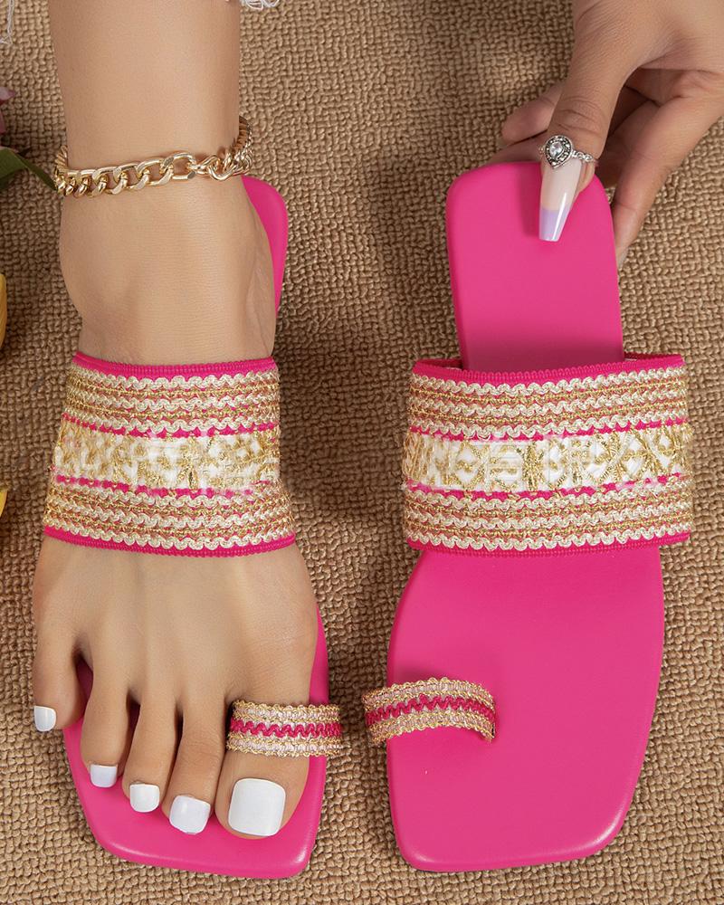 

Bohemian Toe Ring Summer Beach Flip Flops, Hot pink