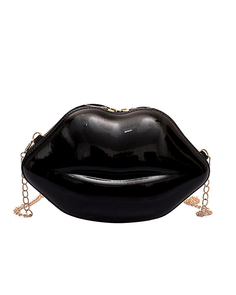 

Lip Shaped Chain Crossbody Bag, Black
