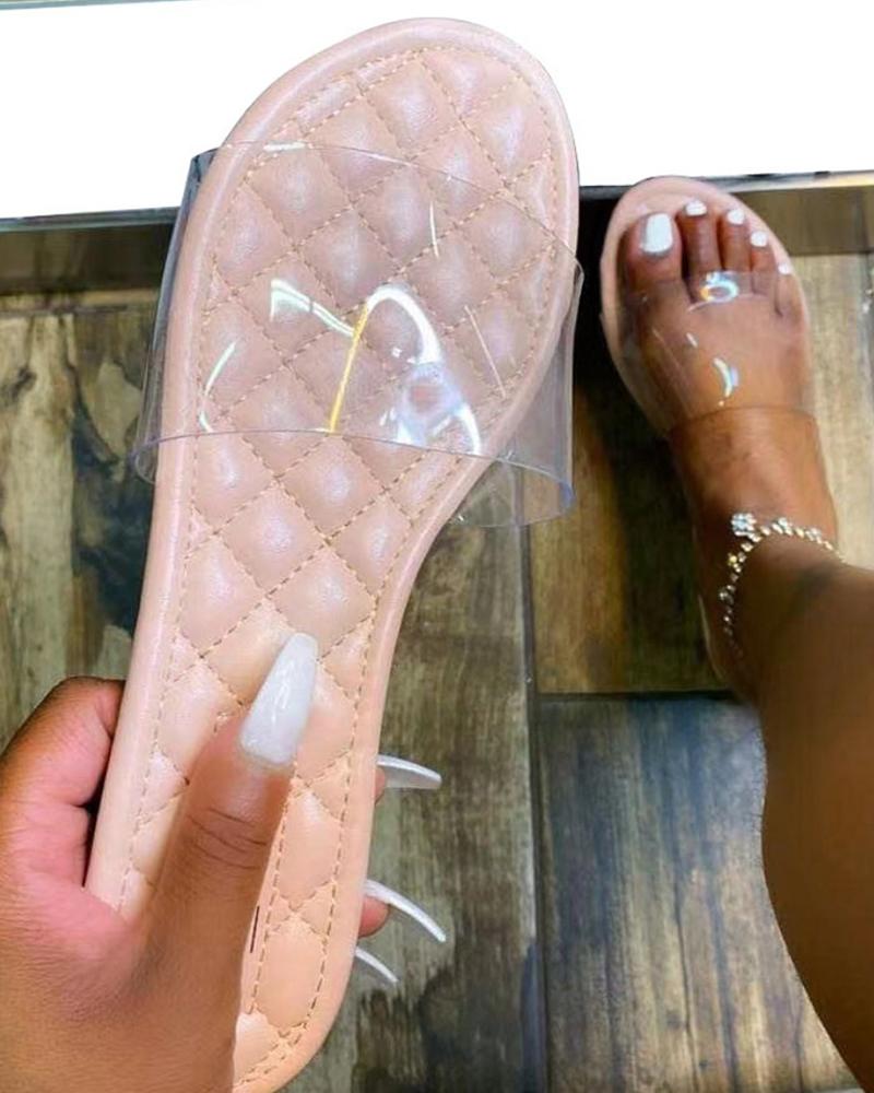 

Clear Strap Quilted Slippers, Pink