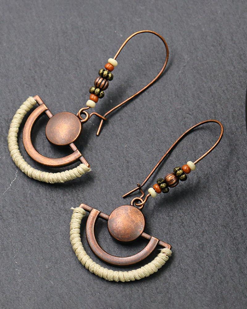 

1Pair Vintage Tribal Abstract Pattern Drop Earrings, Gold