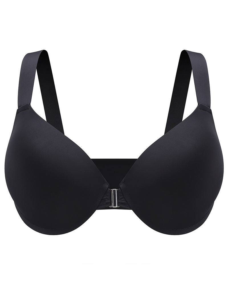 

Plus Size Closure Front Wide Strap Seamless Bra, Black