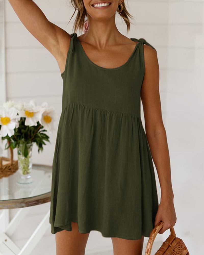 

Tied Detail Sleeveless Casual Dress, Army green