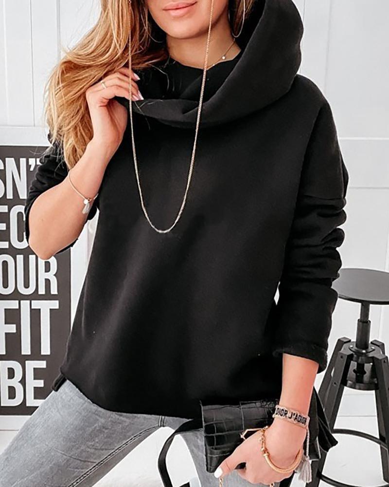 

Long Sleeve Hooded Casual Sweatshirt, Black