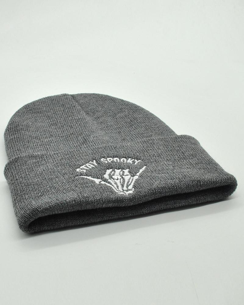 

Halloween Skeleton Hands Pattern Knit Thermal Winter Hat, Gray