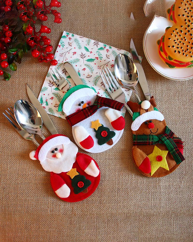 

Christmas Tableware Bags Holders Santa Snowman Elk Christmas Silverware Holders, Style1