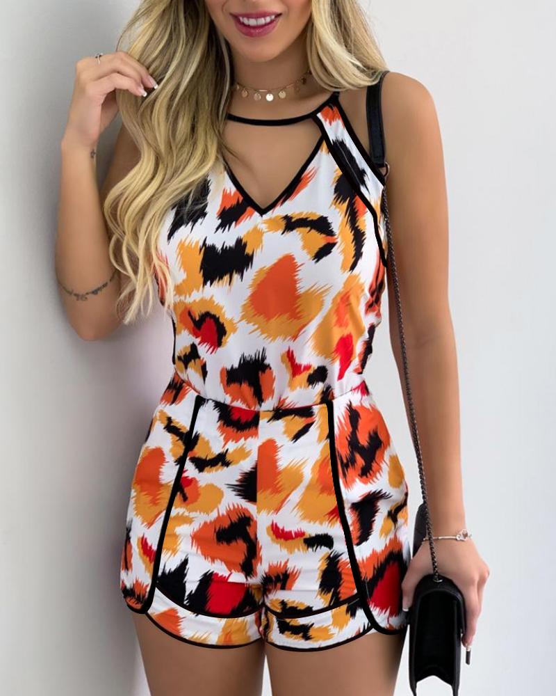 

Cheetah Pattern Print Cutout Sleeveless Romper, Yellow
