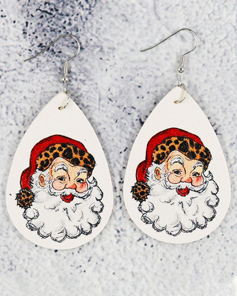 

1Pair Christmas Leopard Hat Santa Clause Waterdrop Hook Earrings, White