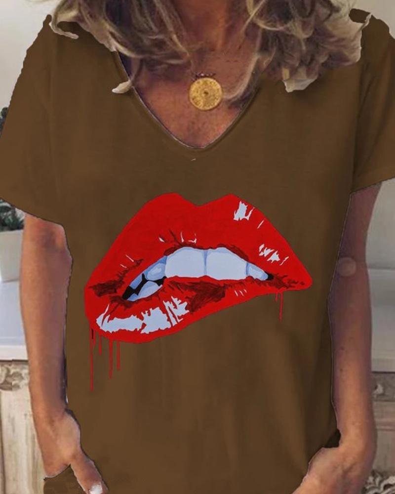 

Lip Print T-Shirt, Khaki
