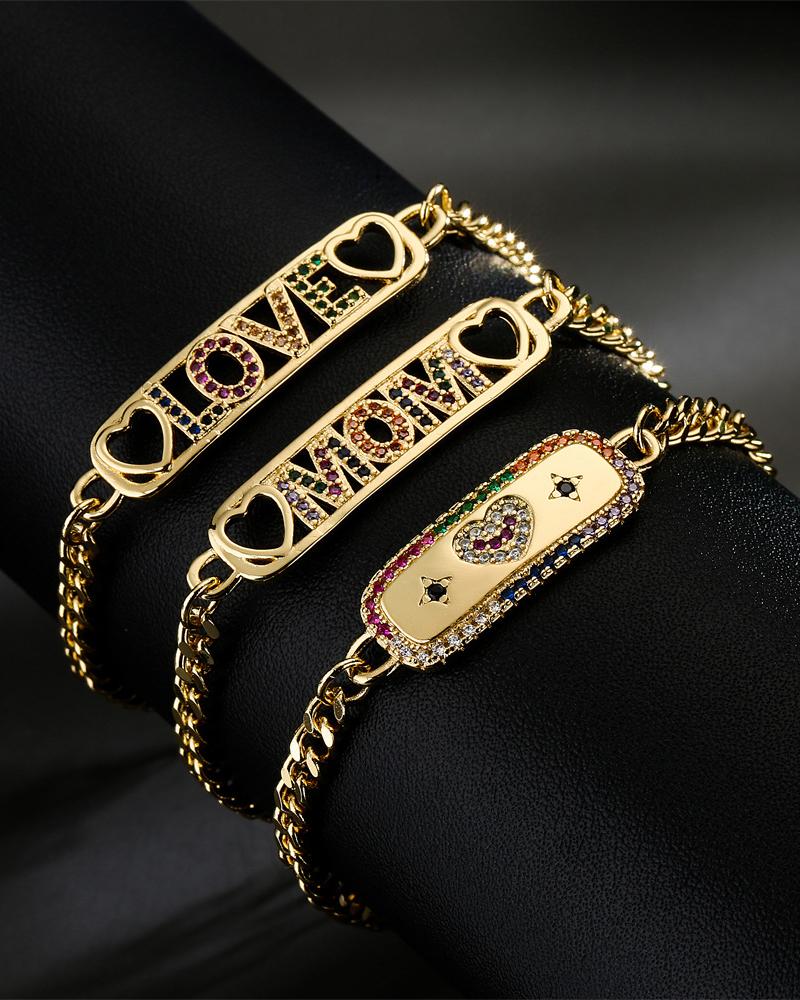 

1pcs Love Letter Pendant Rhinestone Chain Bracelet, Style1