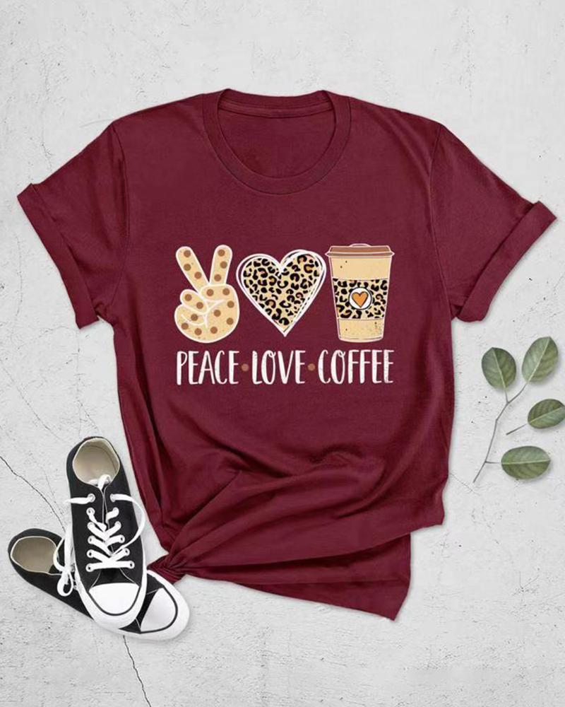 

Mixed Print Short Sleeve Cotton T-Shirt, Wine red