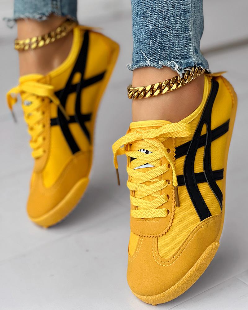 

Colorblock Eyelet Lace-up Sneakers, Yellow