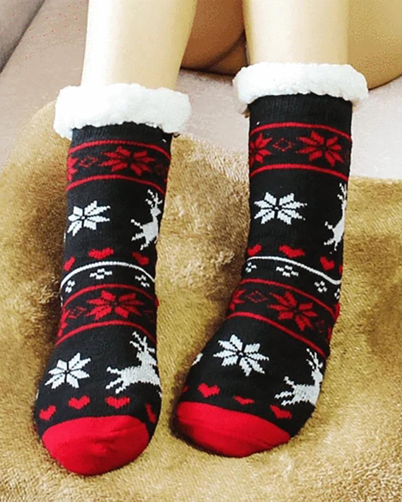 

Christmas Thermal Fleece Slipper Socks, Black