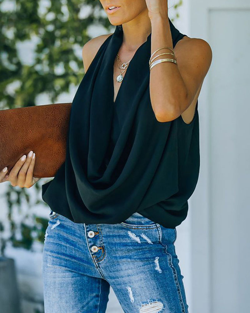 Sleeveless Cowl Neck Chiffon Top