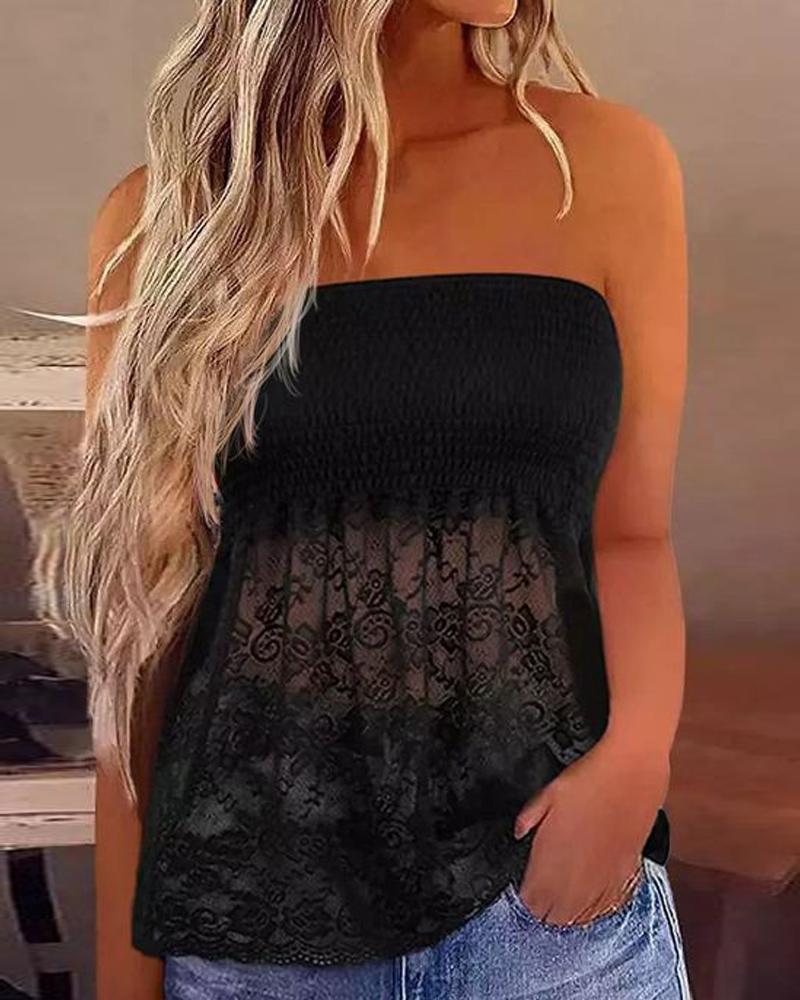 Shirred Bandeau Crochet Lace Tank Top